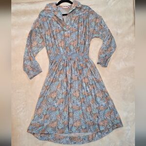 Vintage Romantic Prairie Floral Smocked Waist Midi Dress Grandmillennial